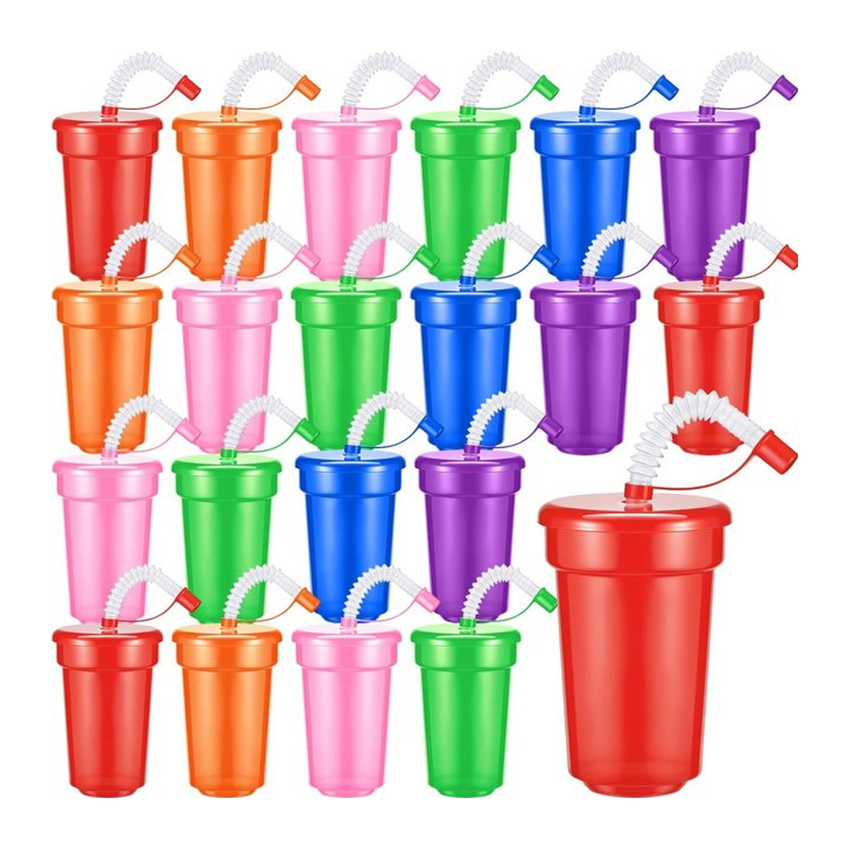 Trebalena Siphon-Strohbecher Set aus Kunststoff mit auslaufsicherem Deckel, bunt, für Kinder und Reisen - Bild 1