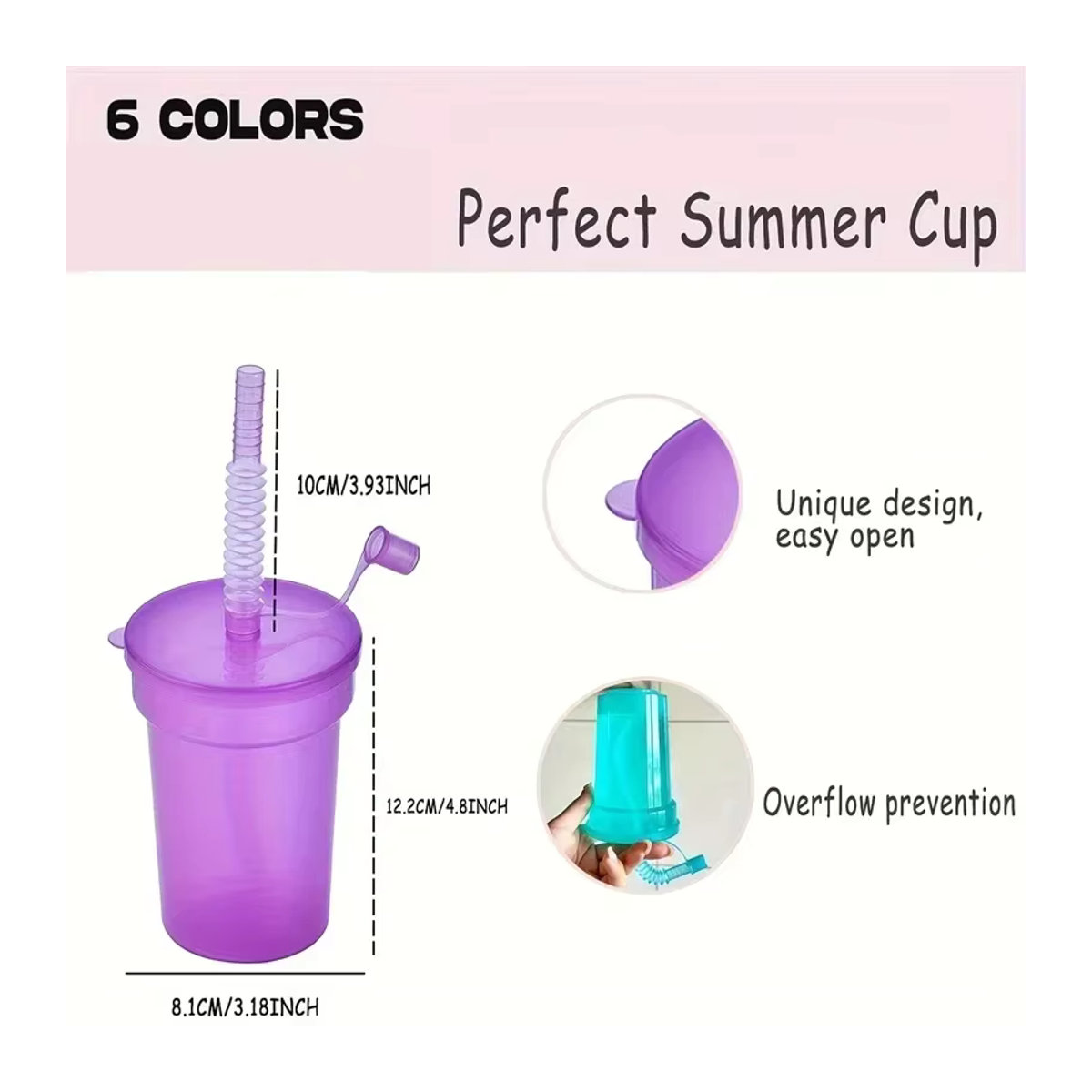 Trebalena Siphon-Strohbecher Set aus Kunststoff mit auslaufsicherem Deckel, bunt, für Kinder und Reisen - Bild 4