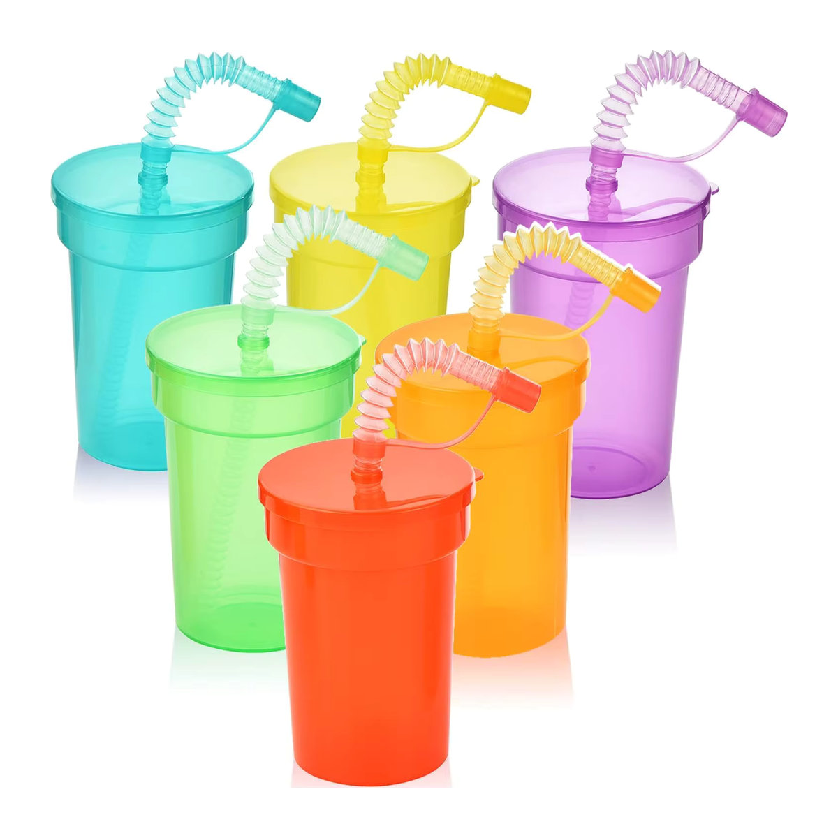Trebalena Siphon-Strohbecher Set aus Kunststoff mit auslaufsicherem Deckel, bunt, für Kinder und Reisen - Bild 5