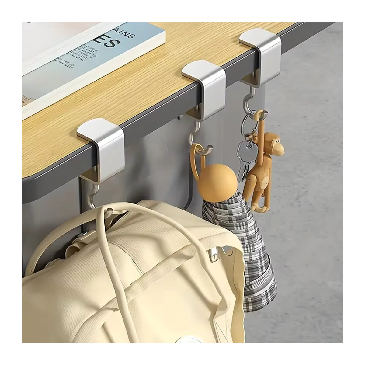 Trebalena Verstellbarer Rucksack-Desktop-Haken in Silber, Minimalistisches Design, Set von 1 bis 30 Stück, Ohne Bohren, Universeller Aufbewahrungshaken - Bild 3
