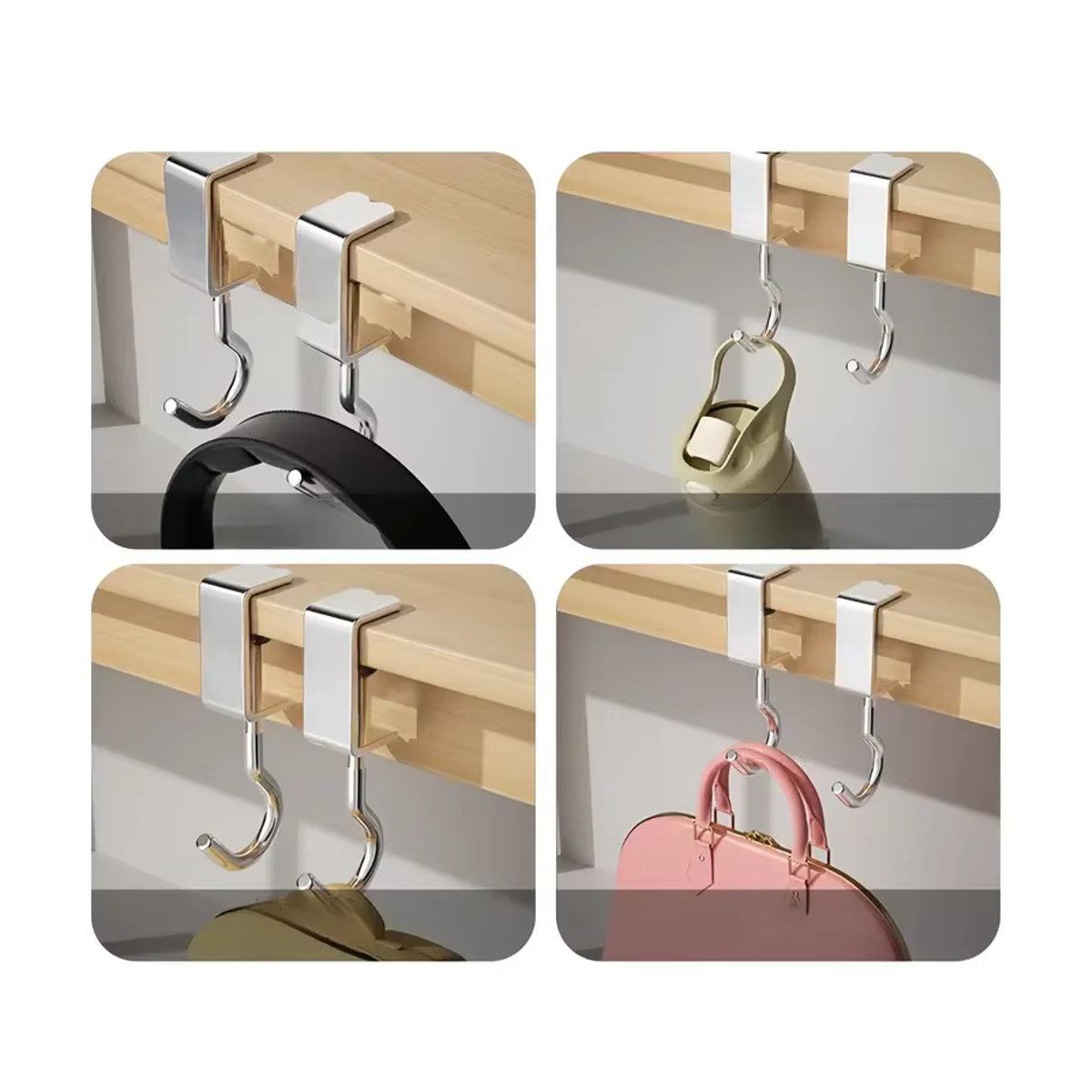 Trebalena Verstellbarer Rucksack-Desktop-Haken in Silber, Minimalistisches Design, Set von 1 bis 30 Stück, Ohne Bohren, Universeller Aufbewahrungshaken - Bild 5