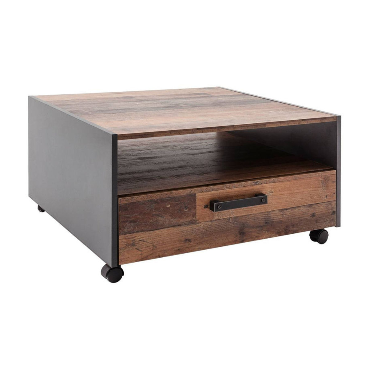 Trendteam Couchtisch Universal Old Wood in Grau und Braun, quadratisch mit Rollen und Schublade, B/T/H: 70 x 70 x 40 cm - Bild 2