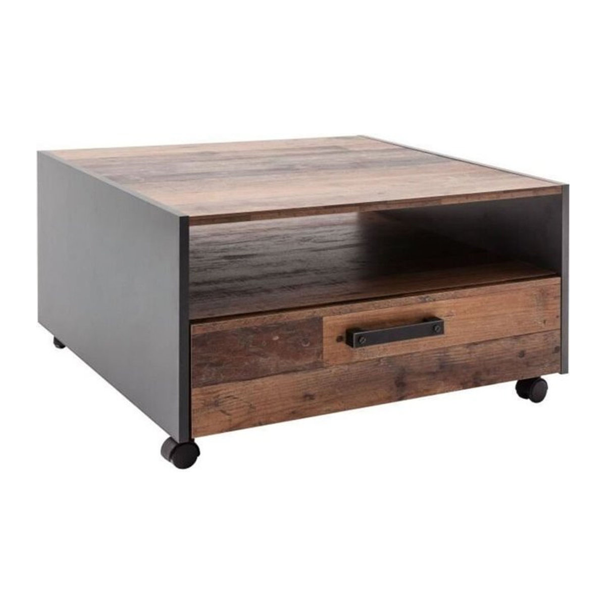 Trendteam Couchtisch Universal Old Wood in Grau und Braun, quadratisch mit Rollen und Schublade, B/T/H: 70 x 70 x 40 cm - Bild 6
