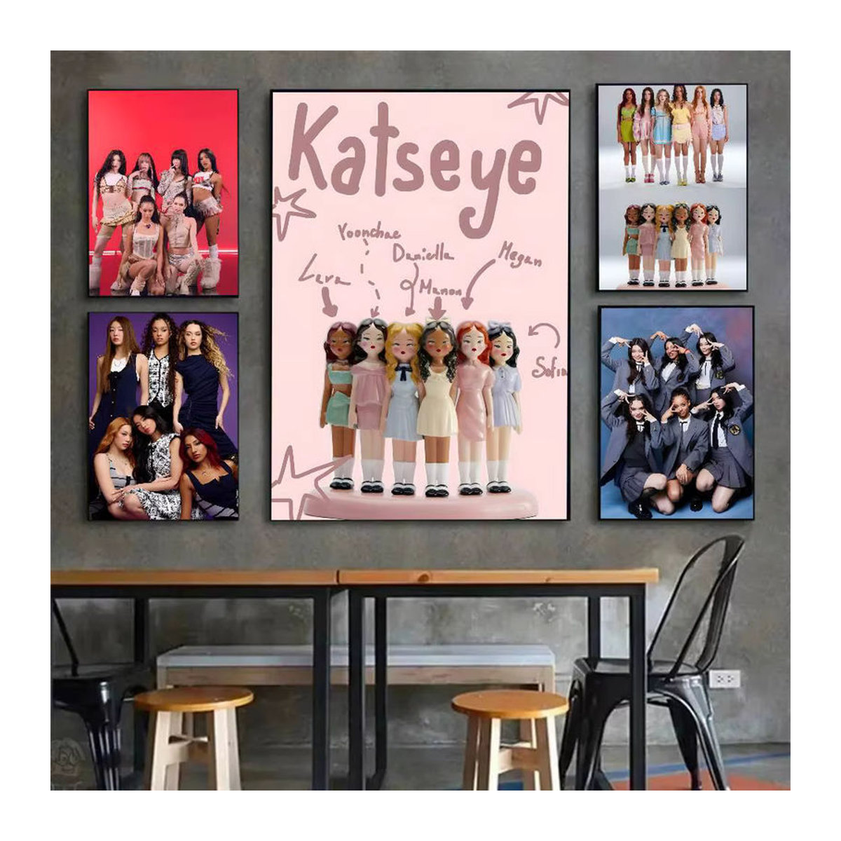 Trendy Group K-Katseye Poster, selbstklebende und wasserfeste Wanddekoration aus Papier, mehrfarbig, rechteckig - Bild 3