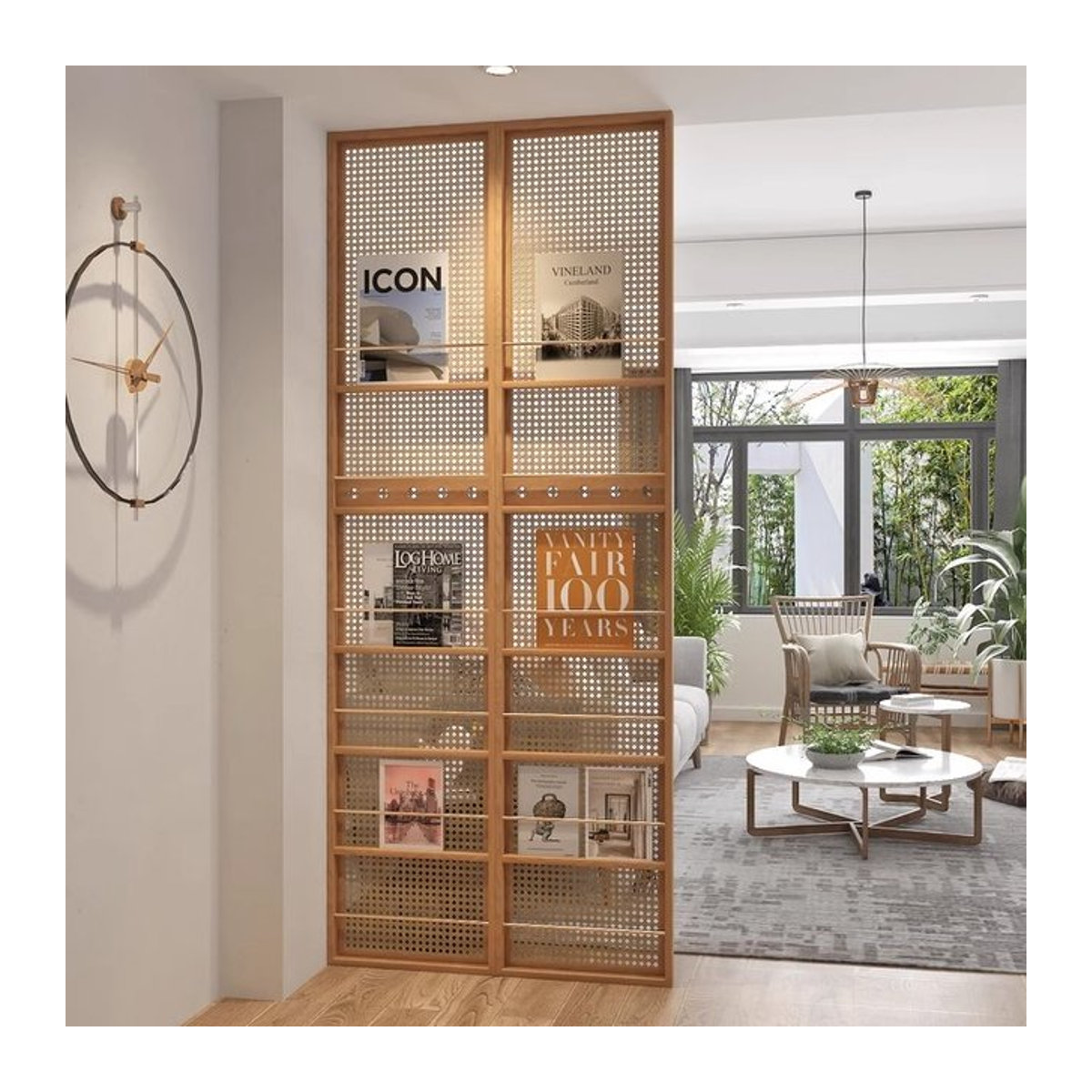 Trennwand aus Rattan im japanischen Stil, braun, freistehend - Bild 1