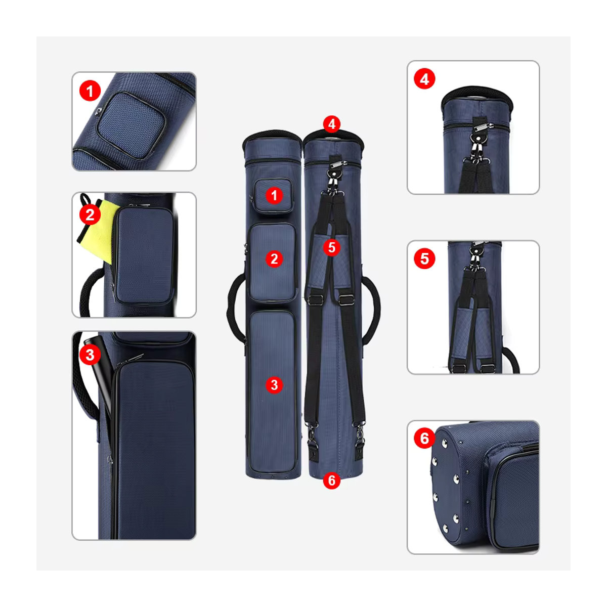 TROUFY Billard-Queue-Koffer aus Polyester in Schwarz-Lila mit Platz für 12 Löcher, 4 Stränge und 8 Wellen - Bild 6