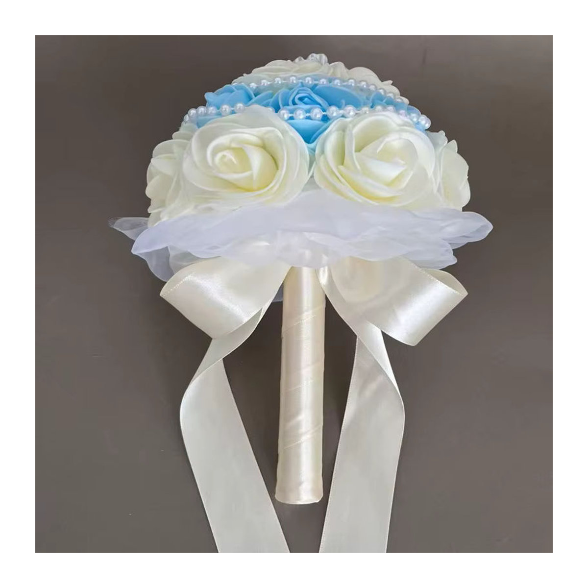 TRUE LOVE GIFT Künstlicher Rosenstrauß aus Textil in Beige und Weiß für Hochzeiten und Valentinstag - Bild 4