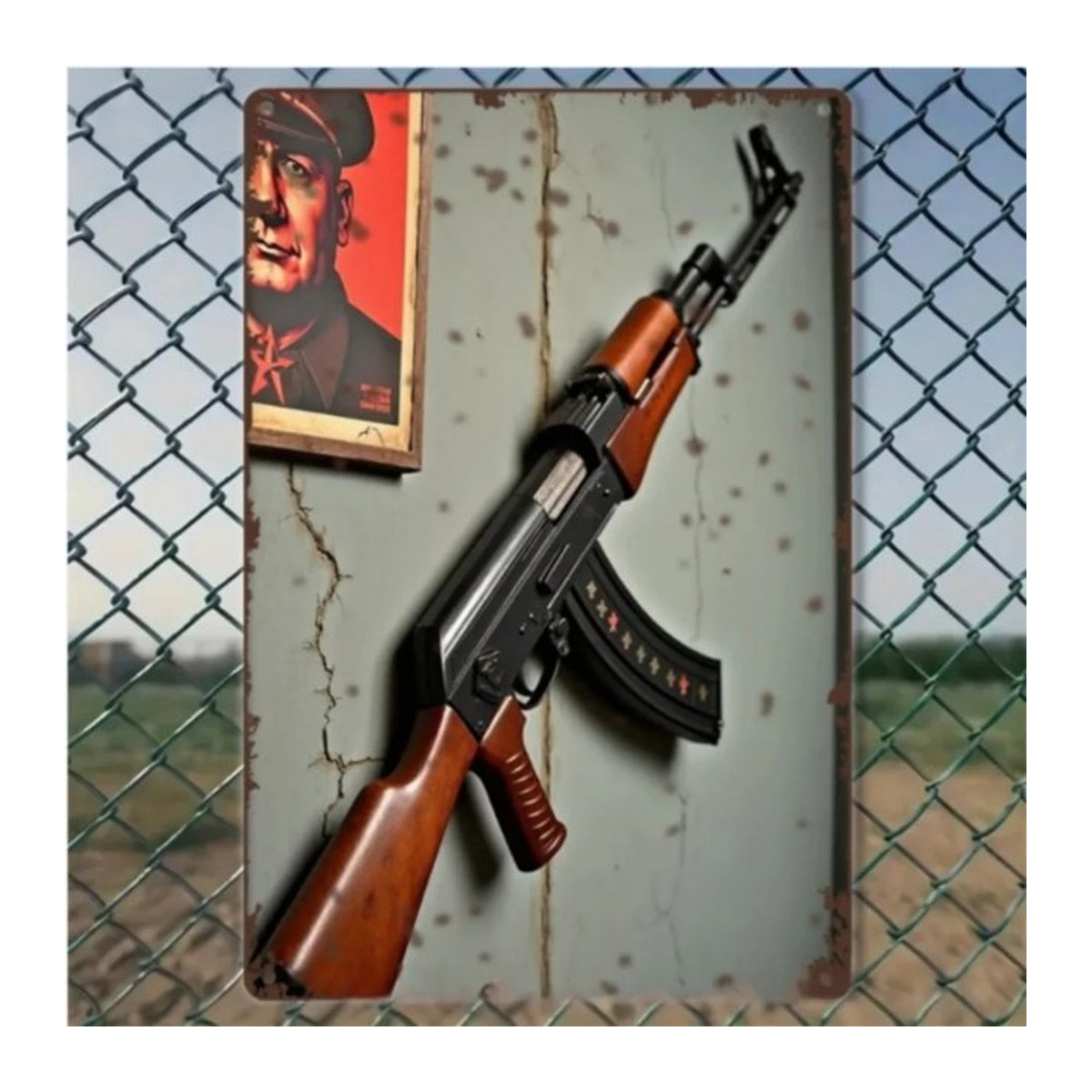 True Man's Toys Militär-Metallschild Retro AK47 Wandkunst-Dekor, B: 30,5 cm, H: 20,3 cm - Bild 1