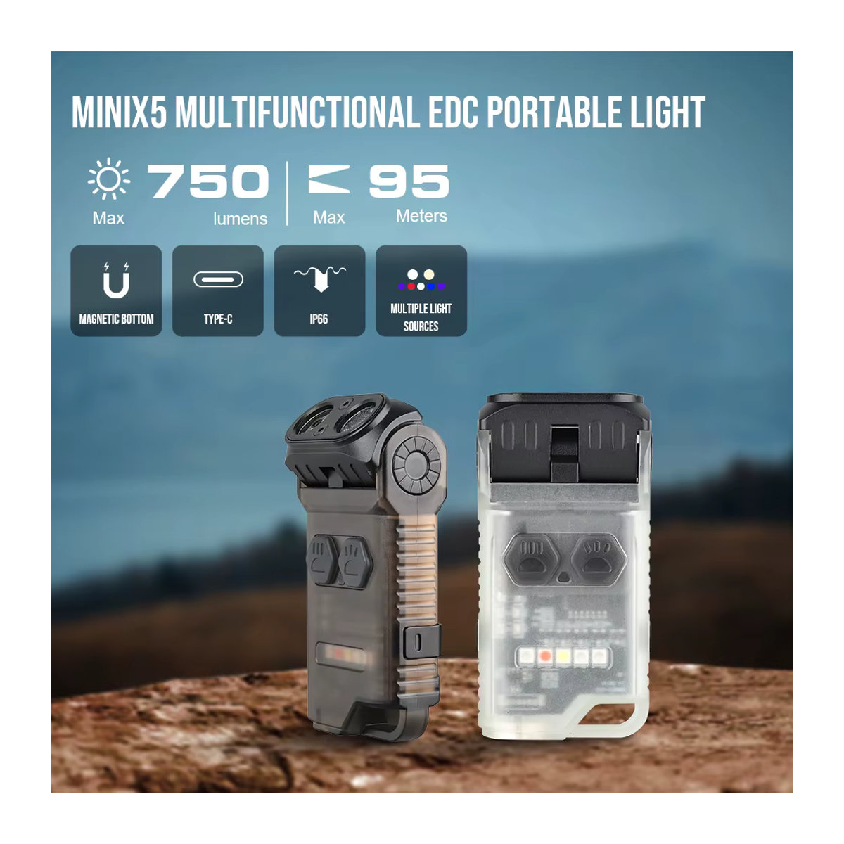 Trustfire MINIX5 EDC-Taschenlampe mit 750 Lumen, wiederaufladbare LED-Taschenlampe mit UV-Licht und Magnetfunktion für Camping und Outdoor - Bild 2