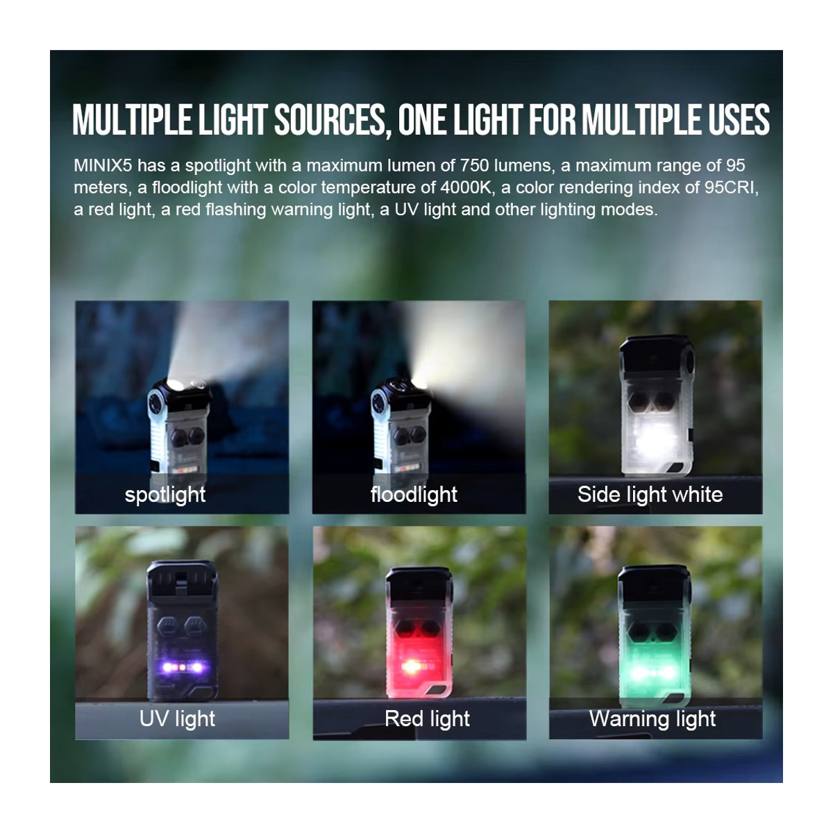 Trustfire MINIX5 EDC-Taschenlampe mit 750 Lumen, wiederaufladbare LED-Taschenlampe mit UV-Licht und Magnetfunktion für Camping und Outdoor - Bild 4