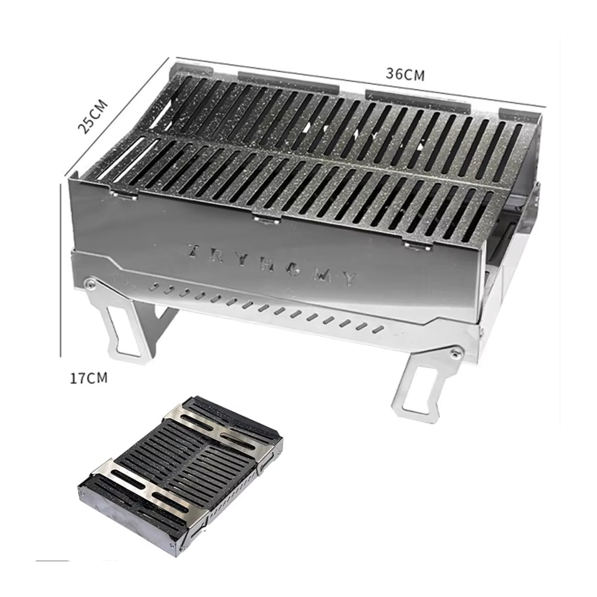 Tryhomy IGT Grillofen aus Edelstahl für Holzkohle mit antihaftbeschichtetem Grillnetz für Outdoor und Camping - Bild 2