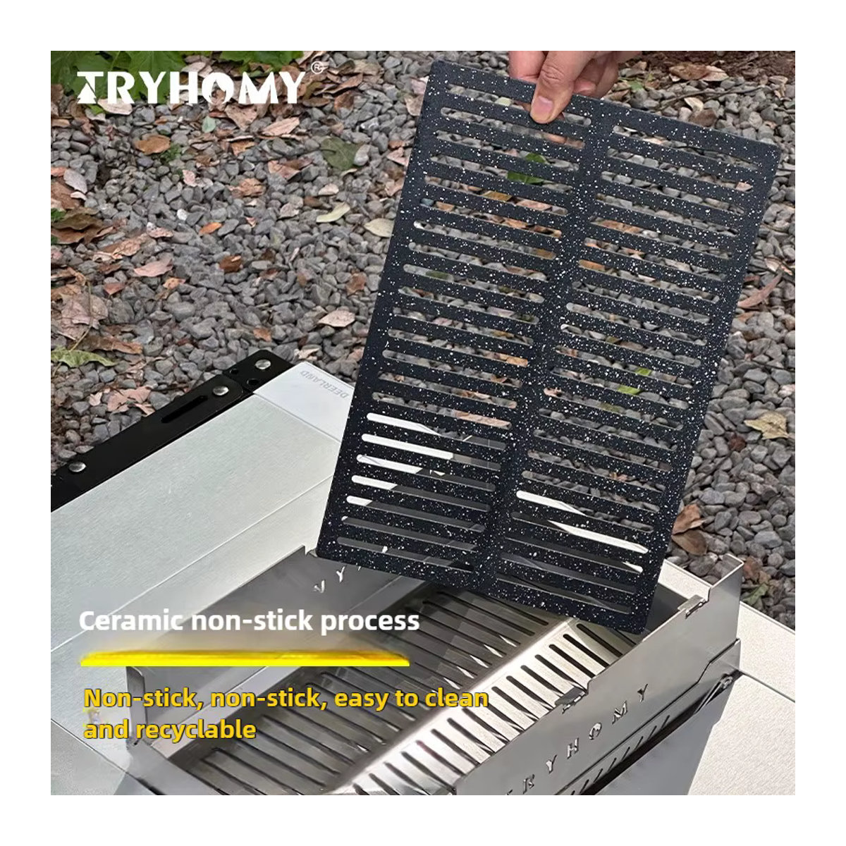 Tryhomy IGT Grillofen aus Edelstahl für Holzkohle mit antihaftbeschichtetem Grillnetz für Outdoor und Camping - Bild 4