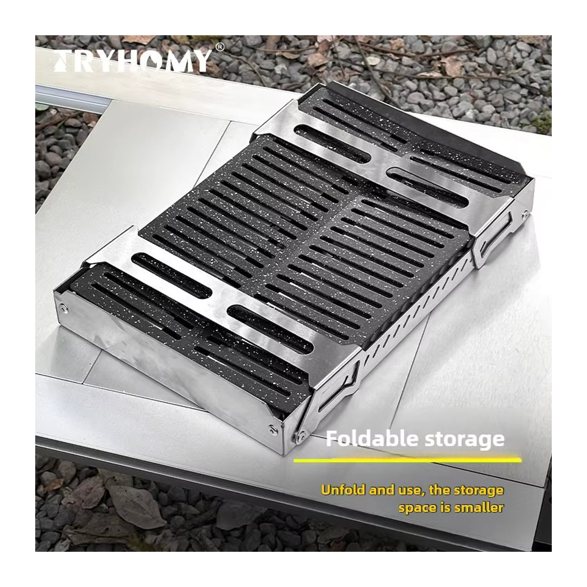 Tryhomy IGT Grillofen aus Edelstahl für Holzkohle mit antihaftbeschichtetem Grillnetz für Outdoor und Camping - Bild 6