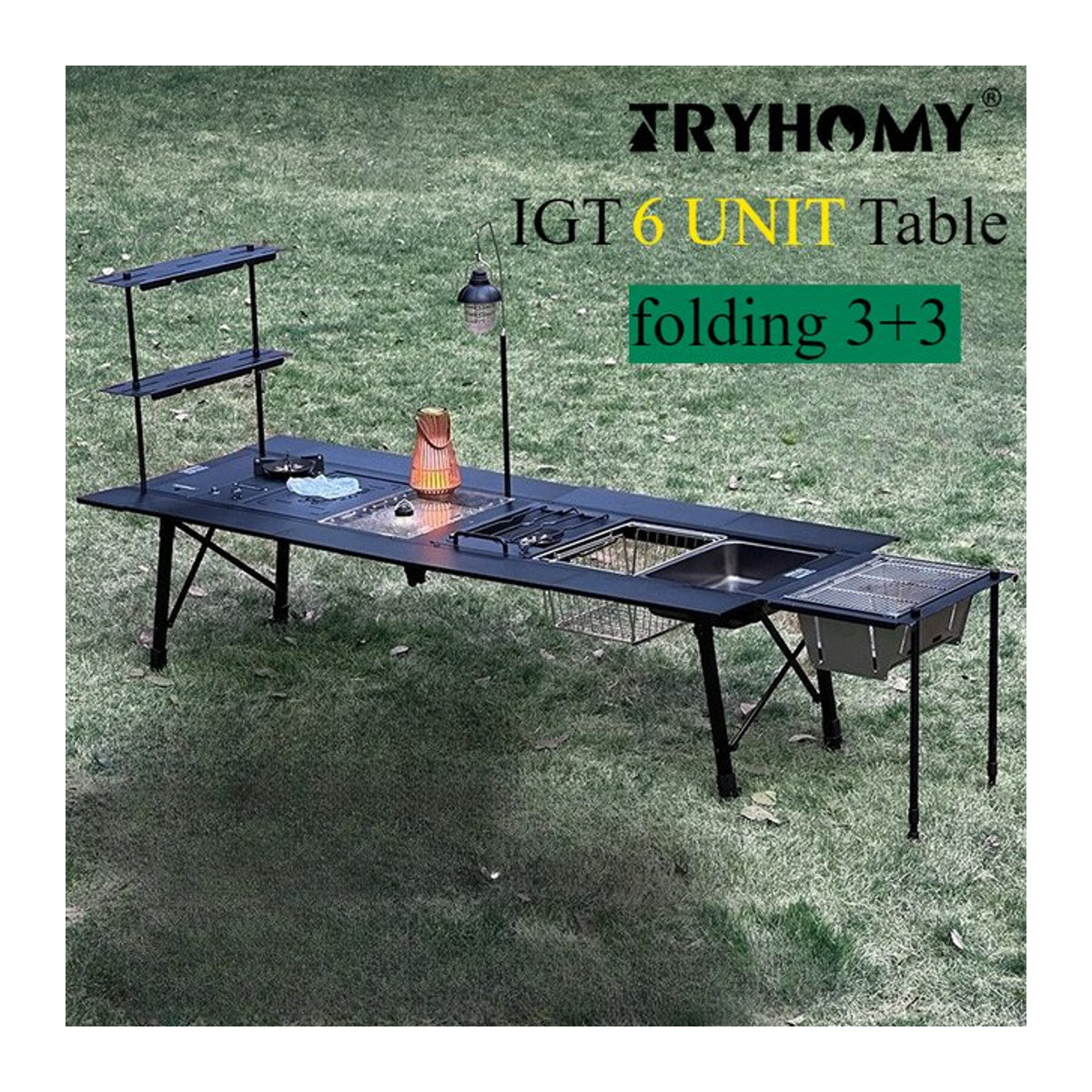 Tryhomy Klappbarer IGT-Tisch aus Aluminium mit 6 Einheiten und Verlängerung, Schwarz, Länge: 168 cm - Bild 1