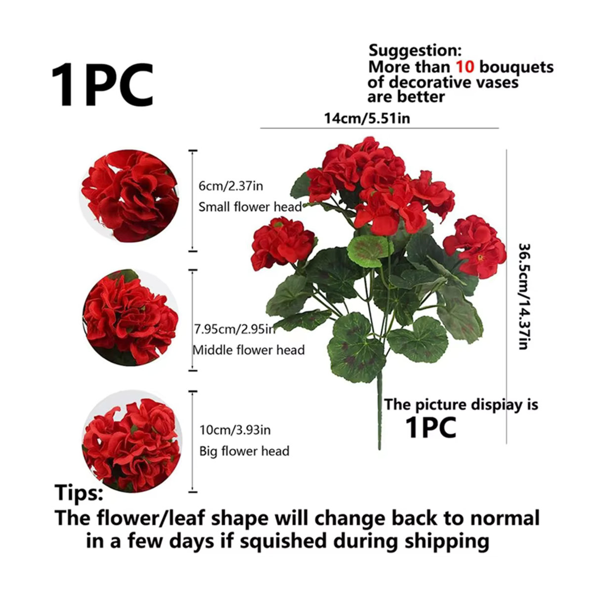 TTCY Künstliche Begonie Blumen Girlande aus Textil in Rosa und Rot für Hochzeitsdeko und Fensterbank-Dekoration - Bild 3