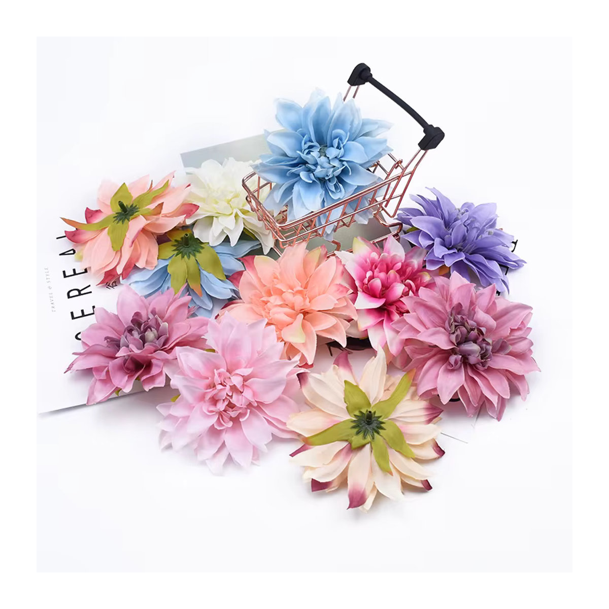 TTCY Künstliche Dahlien Blumen in Mehrfarbig für Hochzeit, Weihnachten und DIY Dekoration, 50 oder 100 Stück Einzelstiele aus Textil - Bild 2