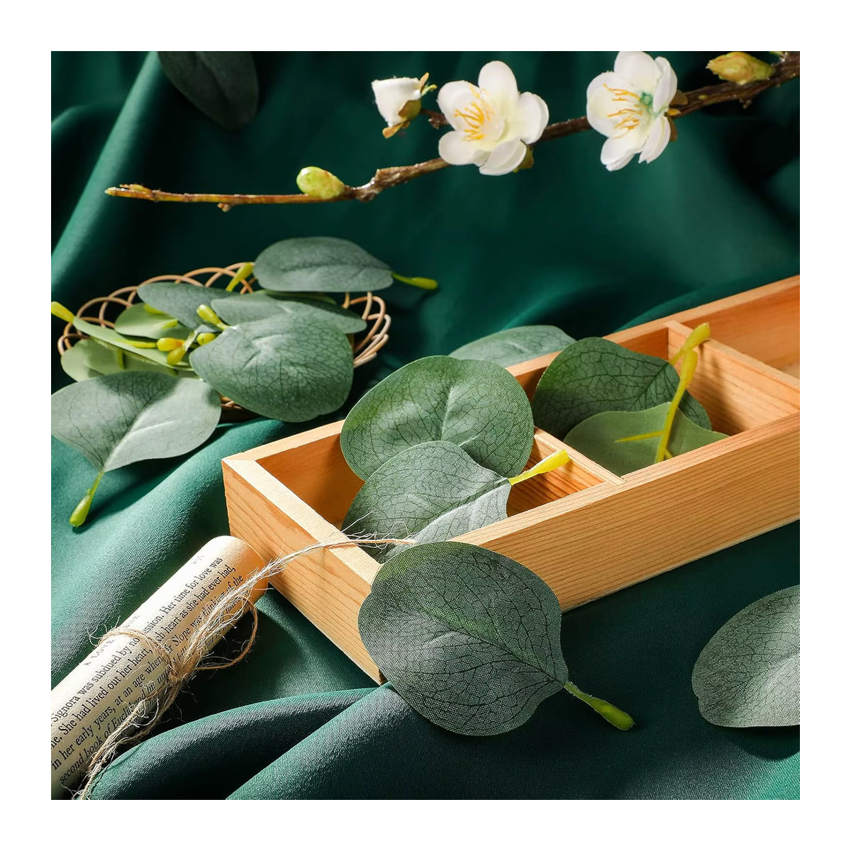 TTCY Künstliche Eukalyptusblätter aus Textil in Grün für Hochzeitsdeko und Blumenkränze, 50 Stück - Bild 2