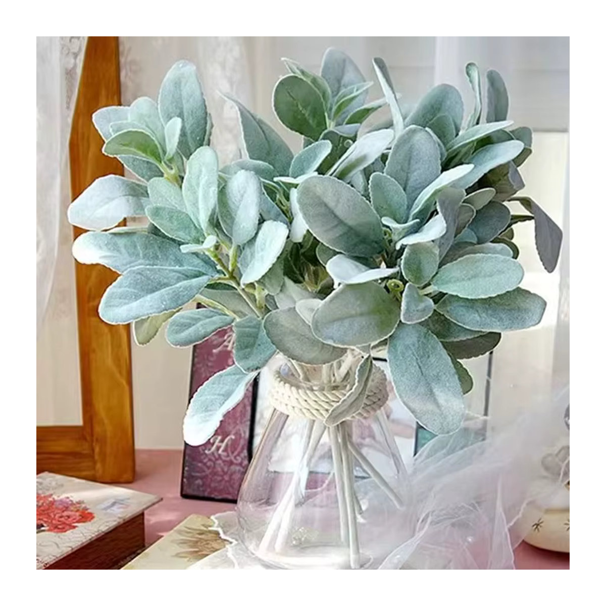 TTCY Künstliche Samt-Pflanzen Kaninchenohren Blätter in Grün für DIY Deko, Hochzeit und Weihnachten - Bild 3