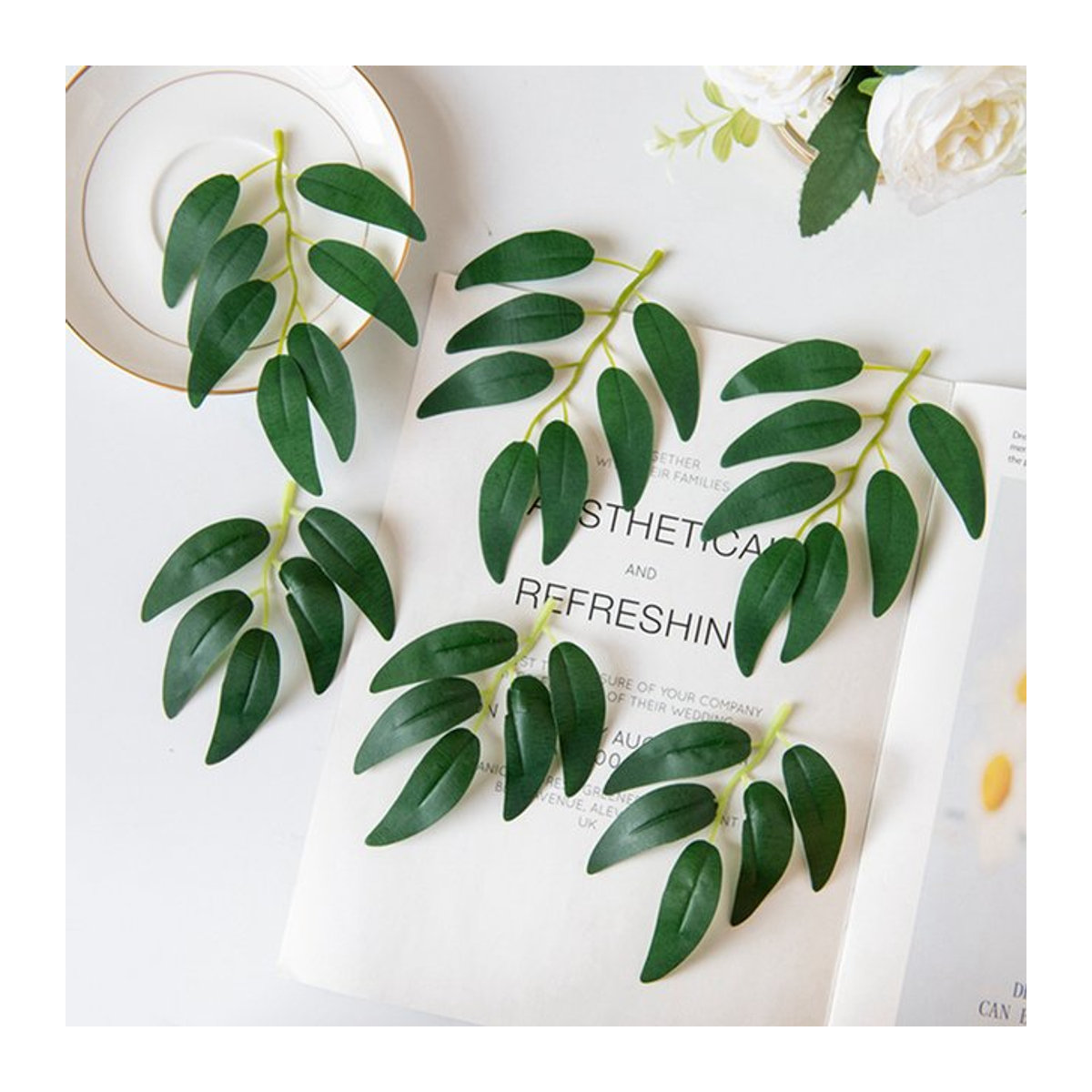 TTCY Künstliche Seidenblumen Weidenblätter in Grün für DIY Dekoration, Kränze und Hochzeiten, 50 Stück - Bild 1