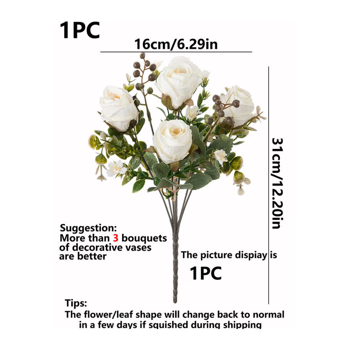 TTCY Künstliche Seidenrosen in Weiß als Brautstrauß oder Dekoration für Vase und Garten - Bild 3