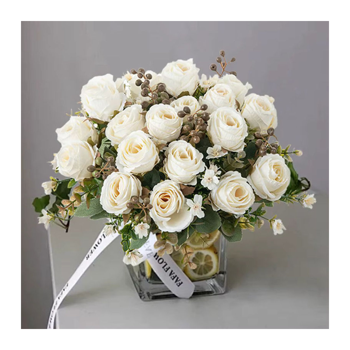 TTCY Künstliche Seidenrosen in Weiß als Einzelstiel für Hochzeit, Brautstrauß und Tischdekoration - Bild 2