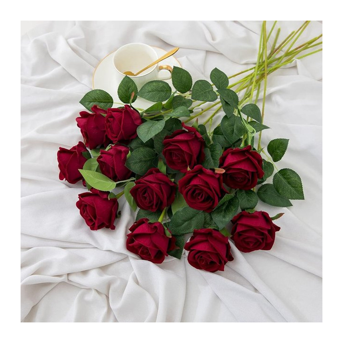 TTCY Künstliches Rosenbouquet aus Textil in Rot für Hochzeitsdekoration und DIY-Floristik - Bild 1