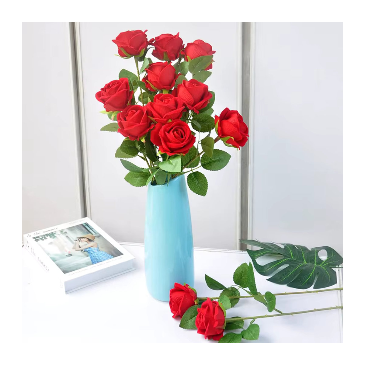 TTCY Künstliches Rosenbouquet aus Textil in Rot für Hochzeitsdekoration und DIY-Floristik - Bild 2