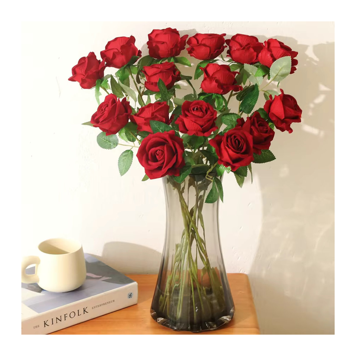 TTCY Künstliches Rosenbouquet aus Textil in Rot für Hochzeitsdekoration und DIY-Floristik - Bild 3