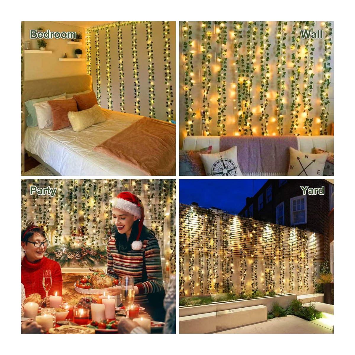 TTCY LED Girlande Künstliche Grüne Rebe mit UV-Schutz, 2 Meter Hängende Kunstpflanze aus Kunststoff für Garten, Hochzeit und Weihnachten - Bild 4