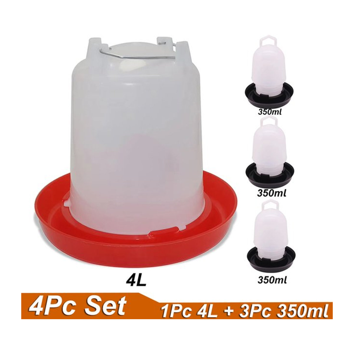 TUBEBEANS 4-teiliges Set Futter- und Wasserspender für Geflügel in Rot, bestehend aus 1 x 4 l und 3 x 350 ml - Bild 1