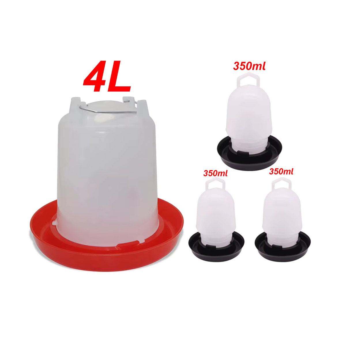 TUBEBEANS 4-teiliges Set Futter- und Wasserspender für Geflügel in Rot, bestehend aus 1 x 4 l und 3 x 350 ml - Bild 5