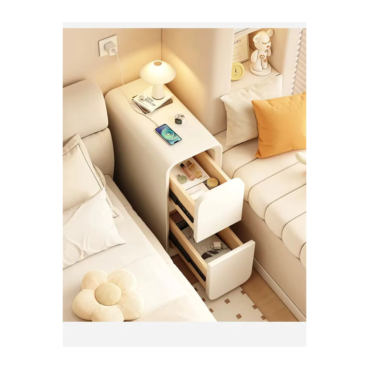 TUOWEI Nachttisch aus massivem Holz mit 2 Schubladen in Beige oder Weiß, minimalistischer Aufbewahrungsschrank für dein Schlafzimmer, B/T/H: 40 x 50 x 50 cm - Bild 4