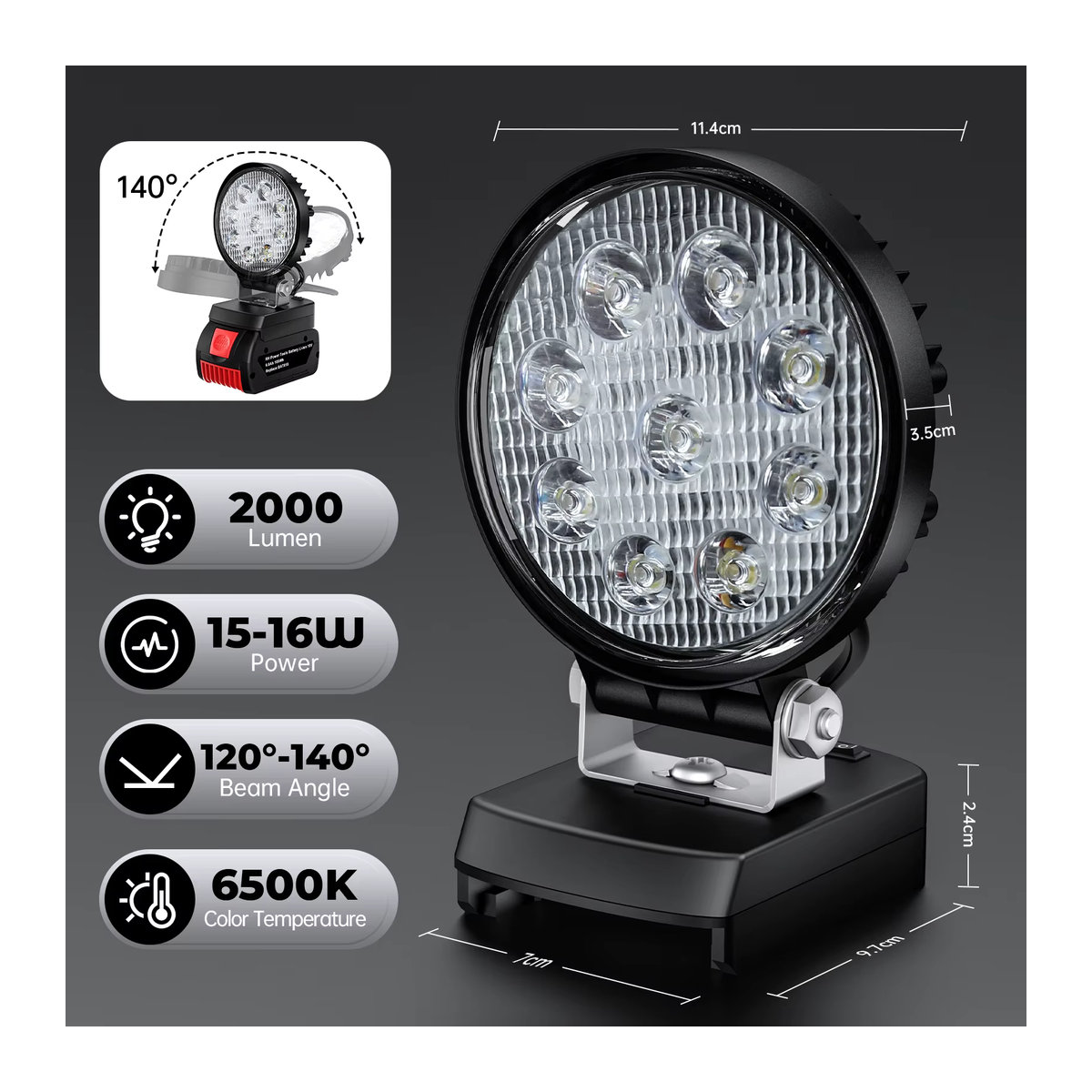Turpow 27W LED Arbeitslicht Comblity für Bosch BAT618 Li-Ion Akku 18V als LED Taschenlampe und Flutlicht - Bild 3