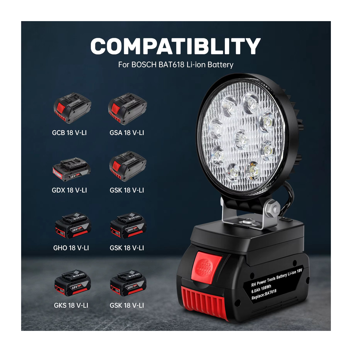 Turpow 27W LED Arbeitslicht Comblity für Bosch BAT618 Li-Ion Akku 18V als LED Taschenlampe und Flutlicht - Bild 5
