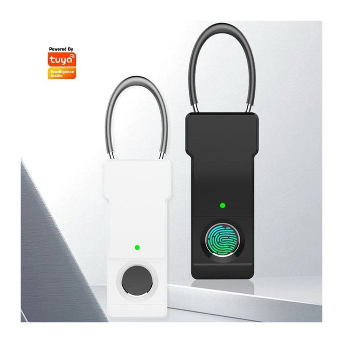 Tuya Fingerabdruck-Vorhängeschloss aus Metall mit Bluetooth und Kombination für Koffer und Gepäck, Schwarz/Weiß - Bild 1