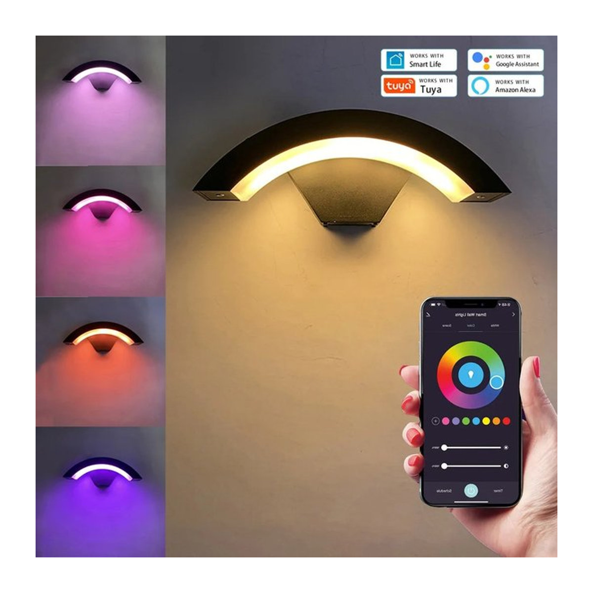 Tuya intelligente RGBCW Außenwandleuchte in Schwarz, dimmbare IP65 wasserdichte Veranda-Leuchte für Garten und DIY-Beleuchtung, kompatibel mit Alexa und Google Home - Bild 1