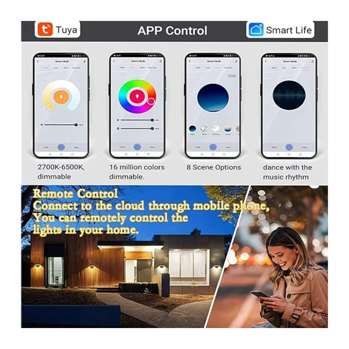 Tuya intelligente RGBCW Außenwandleuchte in Schwarz, dimmbare IP65 wasserdichte Veranda-Leuchte für Garten und DIY-Beleuchtung, kompatibel mit Alexa und Google Home - Bild 6