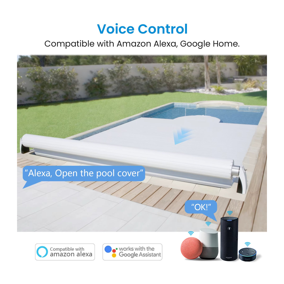 Tuya QCSMART Smart Life WiFi Pool Abdeckung Motor Schalter Controller Modul mit Sprachsteuerung über Google Home und Alexa, AC & DC kompatibel - Bild 2