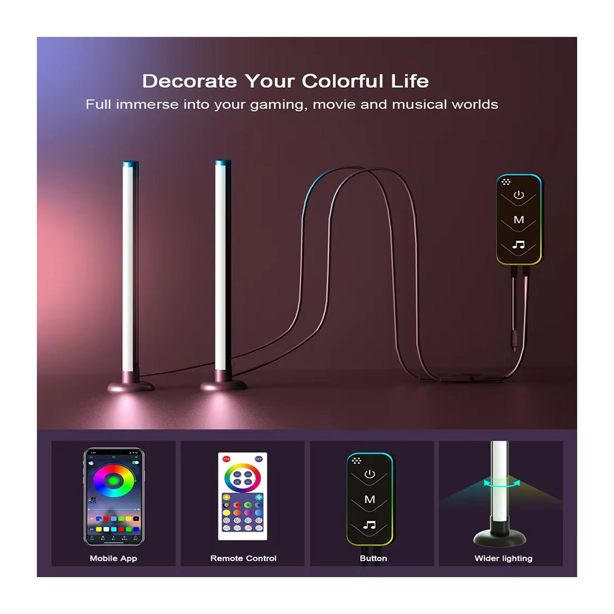 Tuya RGB LED Musik Rhythmus Atmosphäre Nachtlicht mit App- und Bluetooth-Steuerung, Bunt, Modern - Bild 2