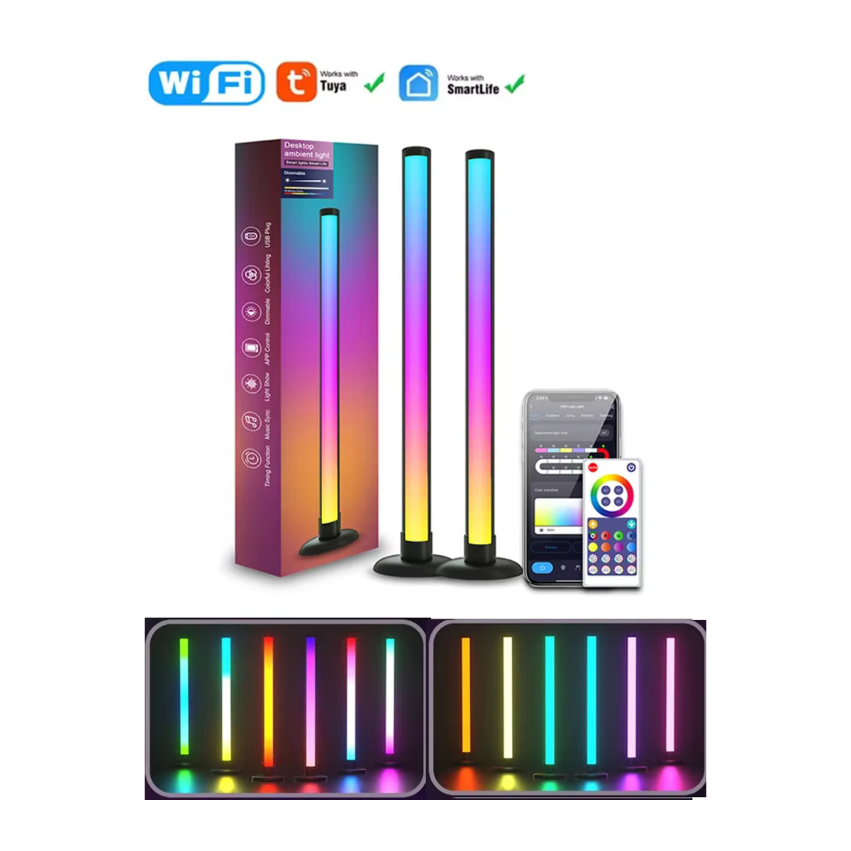 Tuya RGB LED Musik Rhythmus Atmosphäre Nachtlicht mit App- und Bluetooth-Steuerung, Bunt, Modern - Bild 7