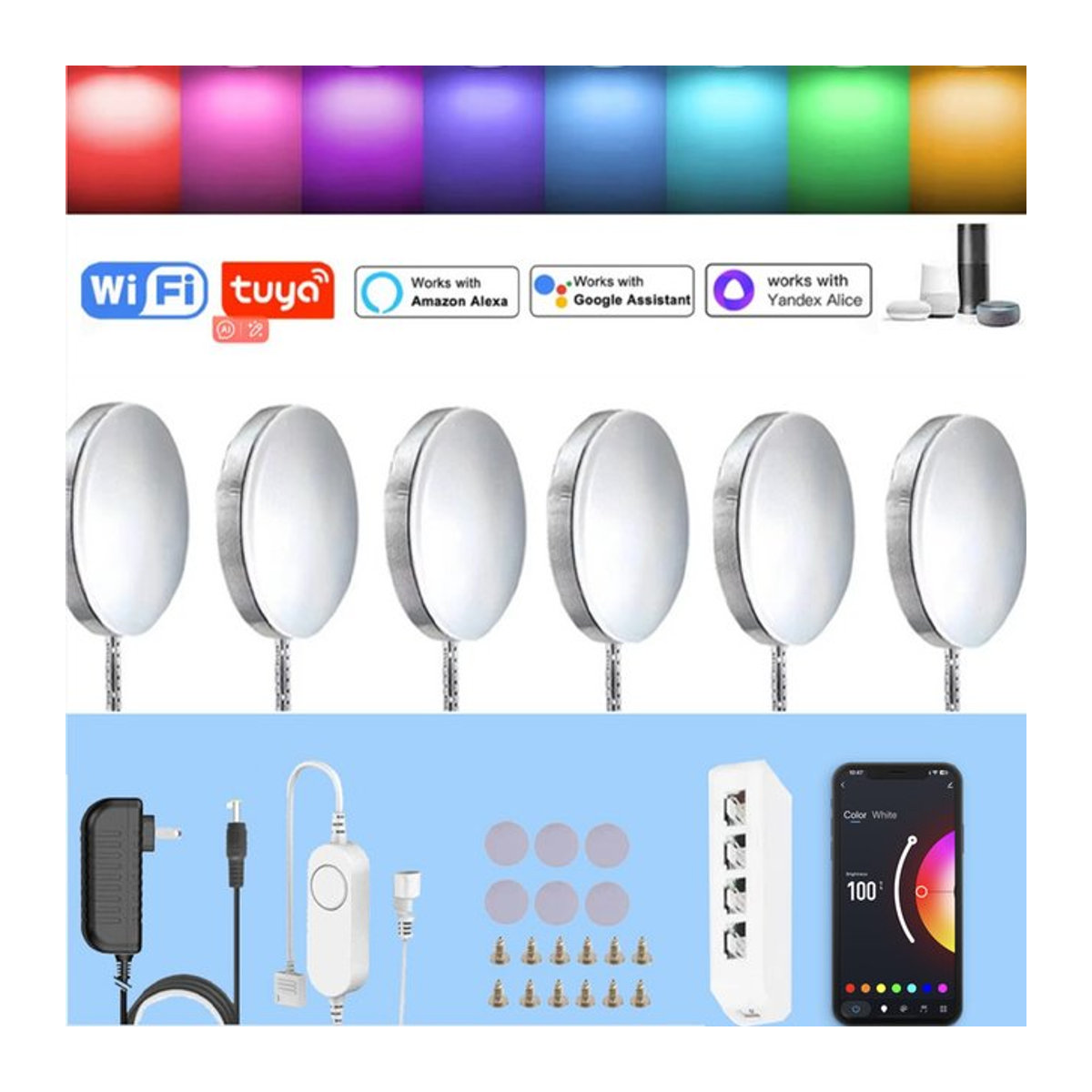 Tuya RGB LED Unterbauleuchte Rund für Küche und Schrank mit Farbwechsel und Dimmen, Wifi Steuerung via Google Alexa und Echo, Bunt - Bild 1
