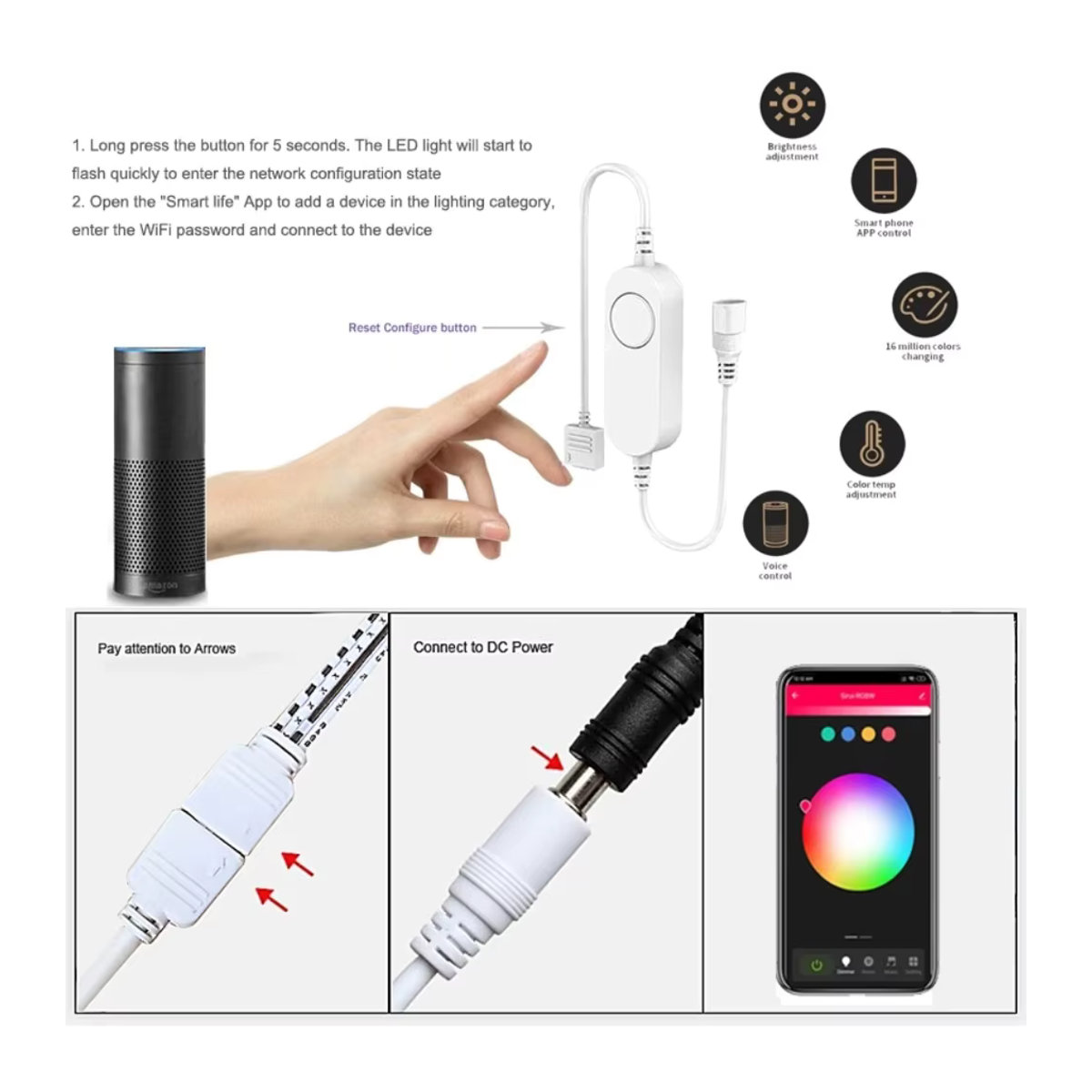 Tuya RGB LED Unterbauleuchte Rund für Küche und Schrank mit Farbwechsel und Dimmen, Wifi Steuerung via Google Alexa und Echo, Bunt - Bild 3