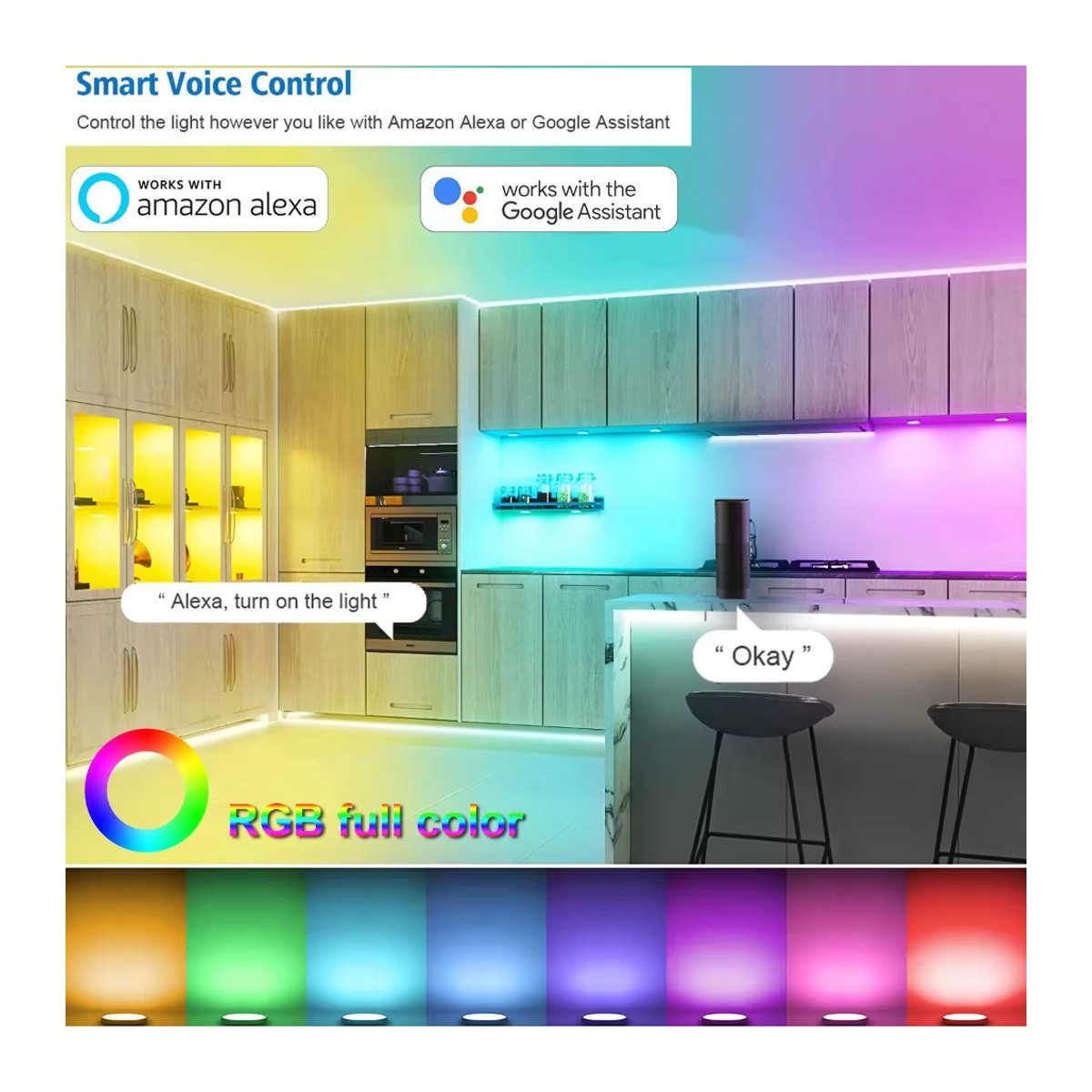 Tuya RGB LED Unterbauleuchte Rund für Küche und Schrank mit Farbwechsel und Dimmen, Wifi Steuerung via Google Alexa und Echo, Bunt - Bild 4