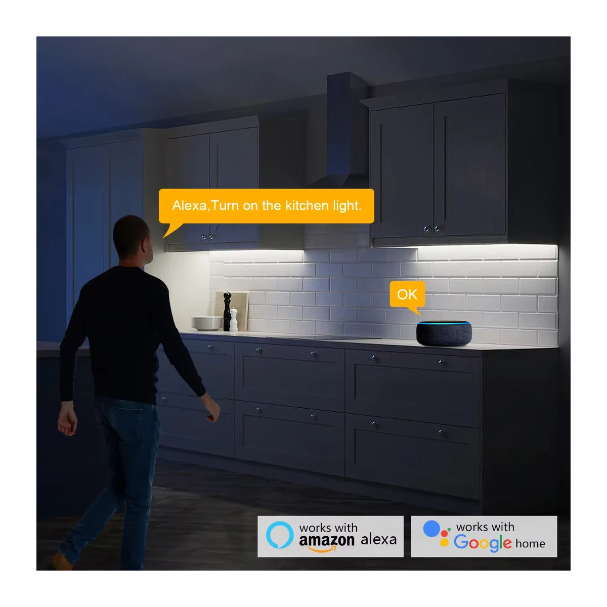 TUYA Smart COB LED Gruppenbeleuchtungsset für Schrankvitrinen und Möbelbeleuchtung, Warmweiß, Weiß, kompatibel mit Alexa Echo Plus und Google Assistant via App-Sprachsteuerung - Bild 2