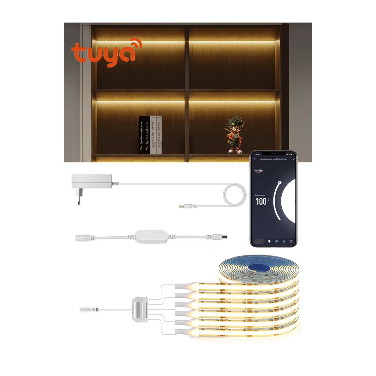 TUYA Smart COB LED Gruppenbeleuchtungsset für Schrankvitrinen und Möbelbeleuchtung, Warmweiß, Weiß, kompatibel mit Alexa Echo Plus und Google Assistant via App-Sprachsteuerung - Bild 5