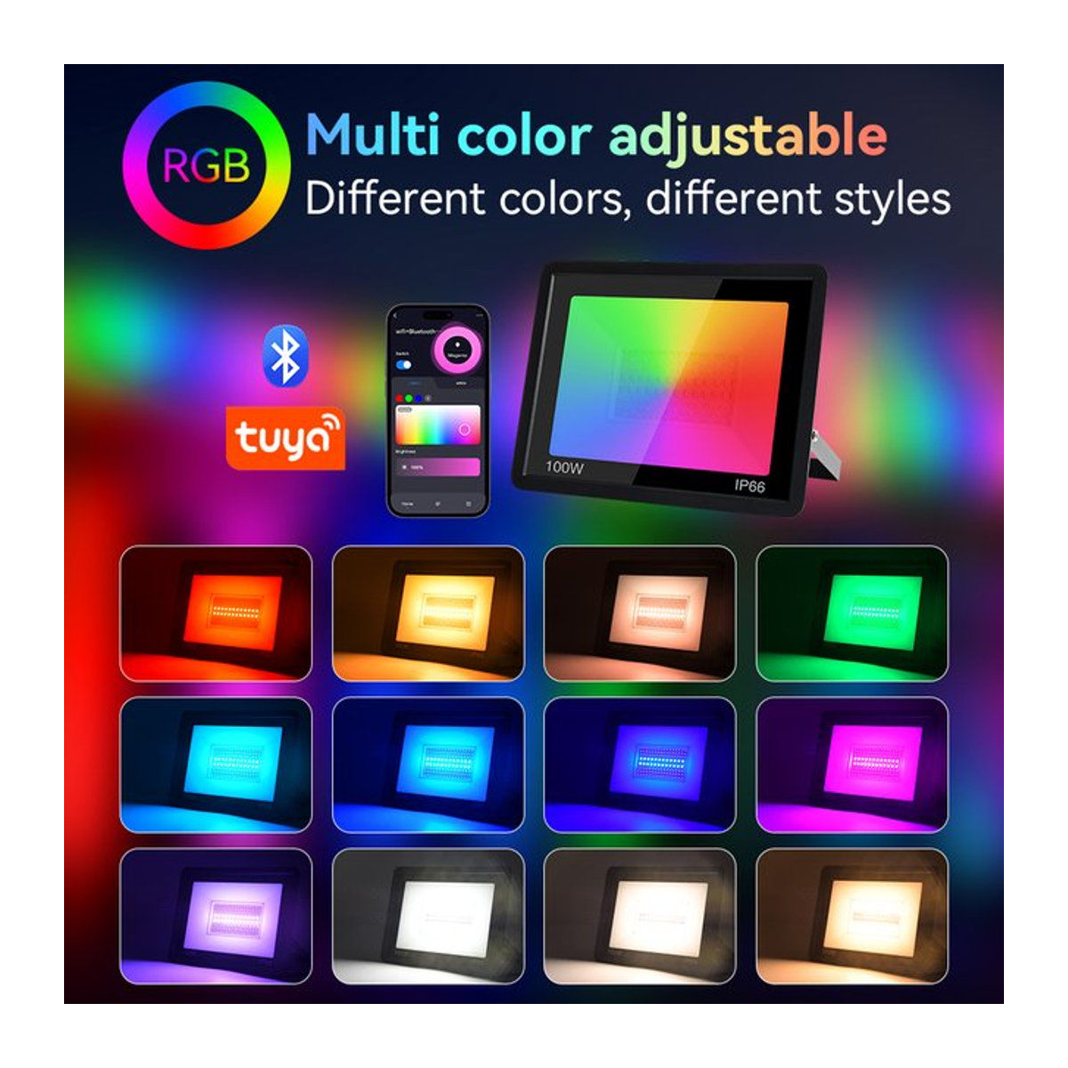 TUYA Smart Control LED Außenstrahler RGB 100W Wasserdichtes Outdoor Flutlicht in Bunt für Garten und Hof mit WIFI-Verbindung - Bild 1