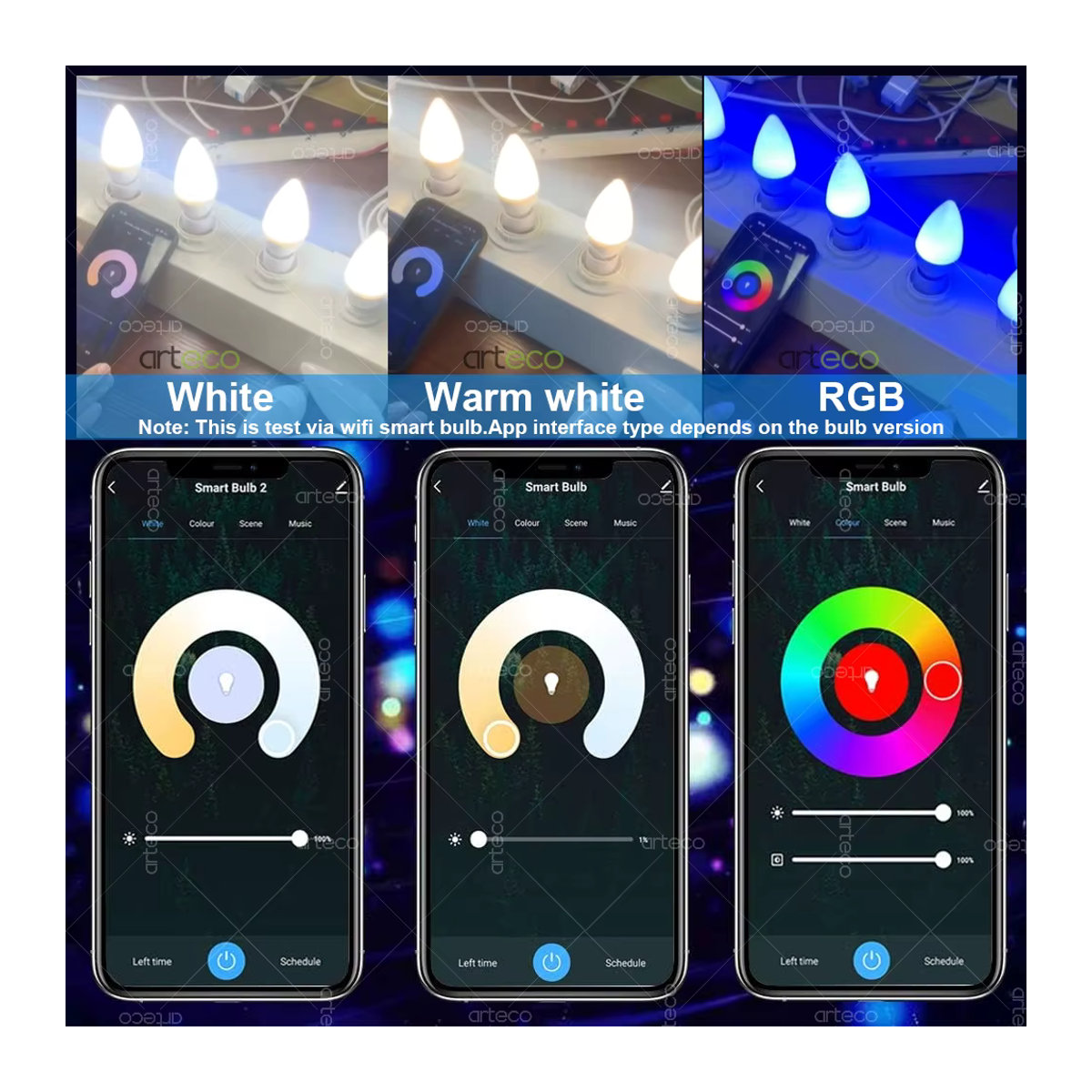 Tuya Smart E14 Kerzenlampe RGB+CW LED-Glühbirne mit App-Steuerung via WiFi oder Bluetooth, dimmbar, bunt - Bild 2
