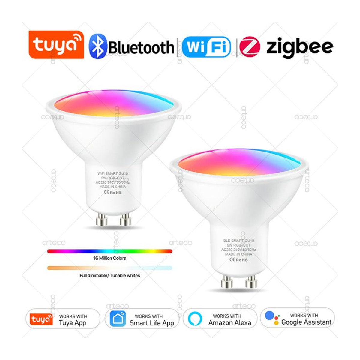 Tuya Smart GU10 LED-Lampen mit WiFi, Zigbee und Bluetooth, RGB + Weiß dimmbar, kompatibel mit Alexa und Google Home - Bild 1