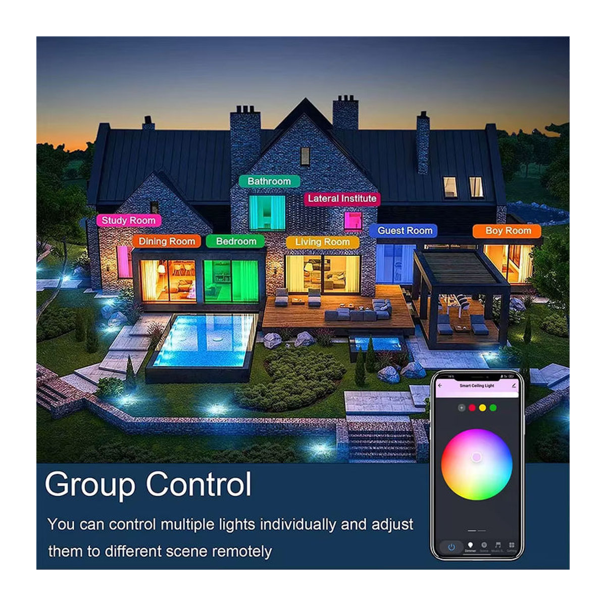 Tuya Smart LED Deckenleuchte RGBCW mit WiFi, 24W, Bunt, Minimalistischer Kronleuchter für Wohnzimmer und Schlafzimmer, kompatibel mit Alexa und Google Home - Bild 4