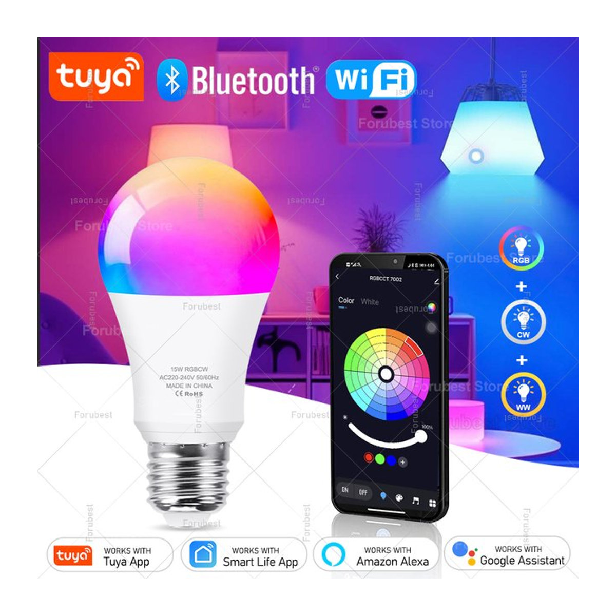 Tuya Smart LED Glühbirne E27 RGB CW 20W WiFi Bluetooth Lampe für Alexa Amazon Google Home - Bild 1